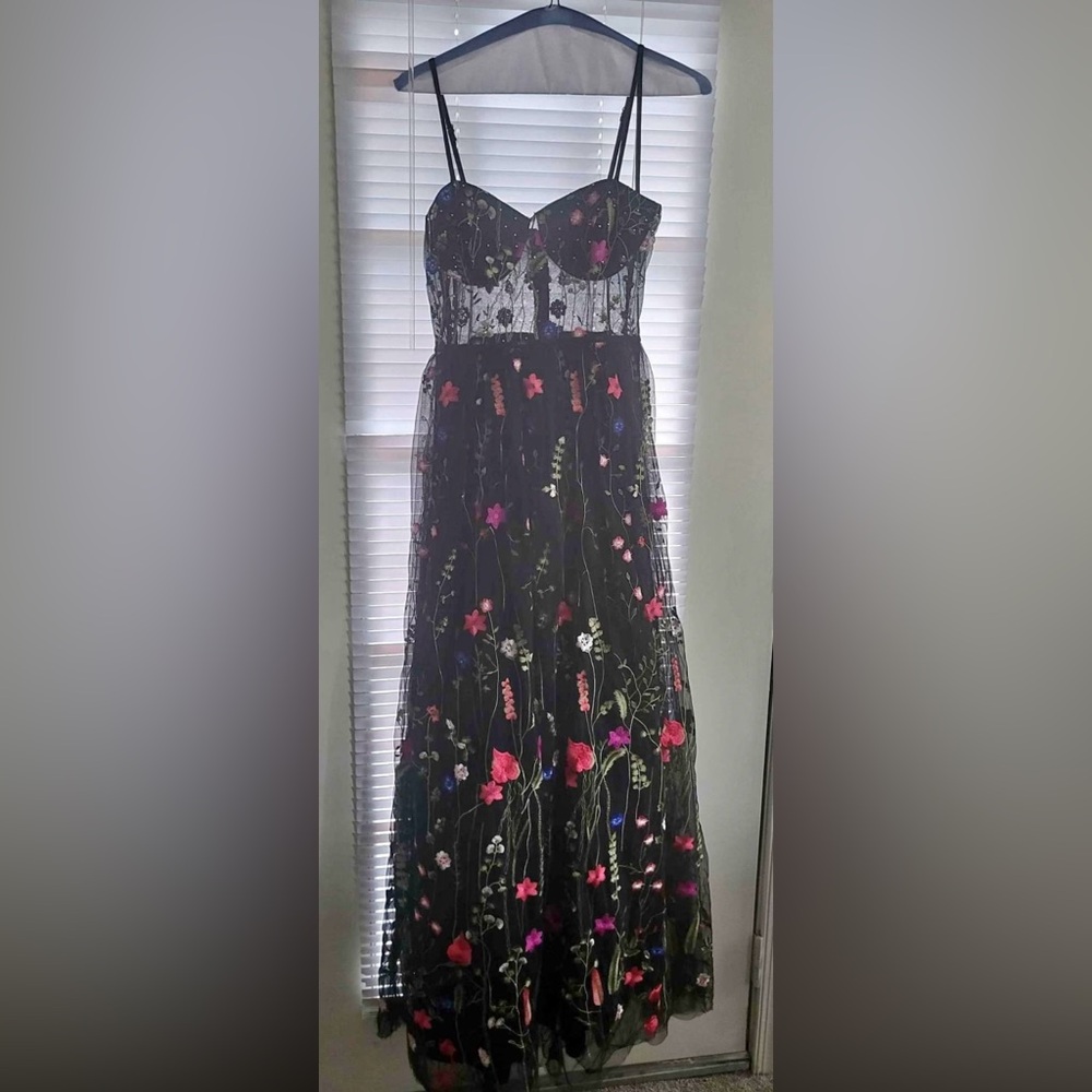 Floral Embroidered Black Dress